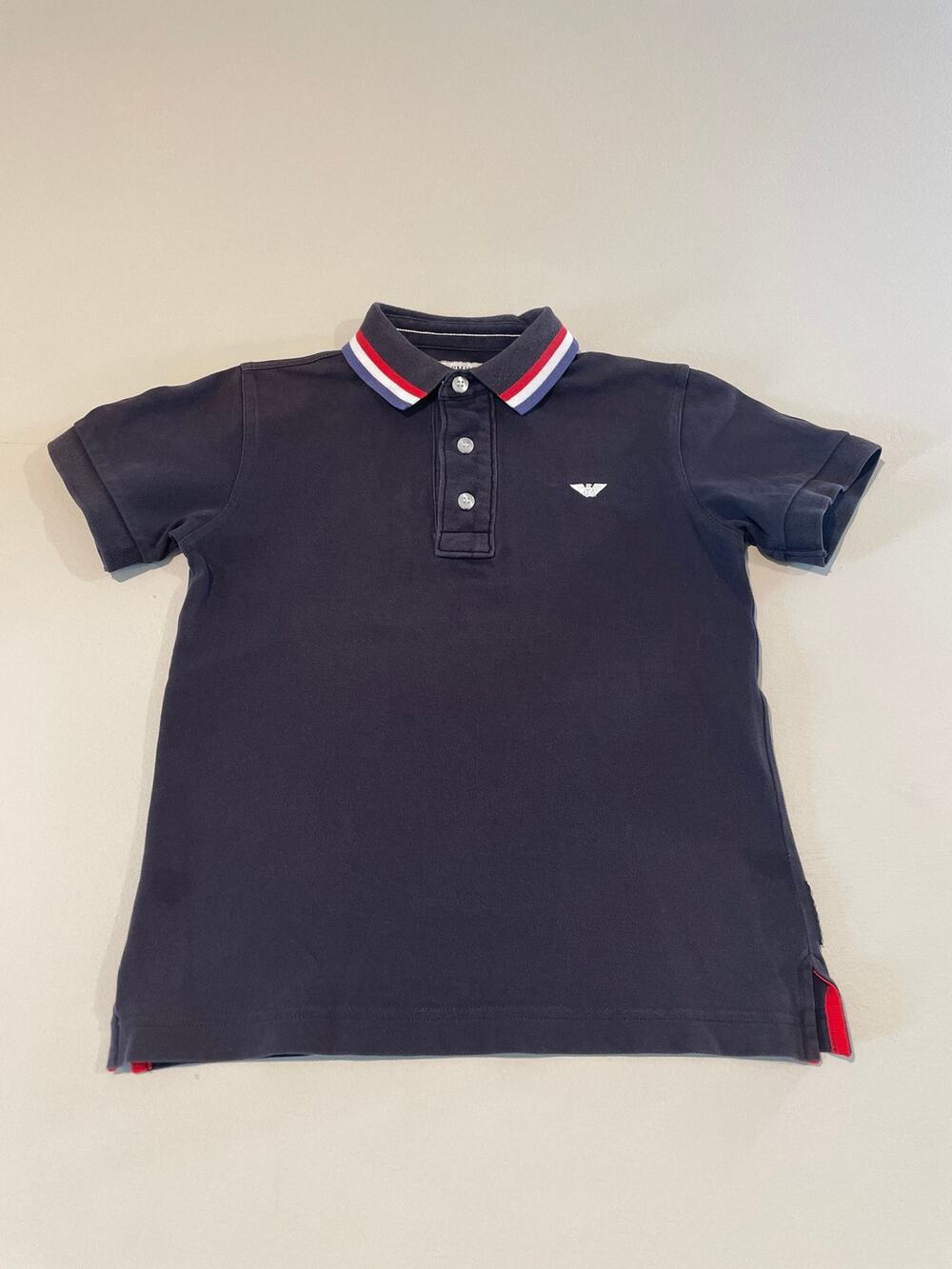 Armani Junior Polo Navy Blue Red White Blue Collar Trim Boys Size 8
